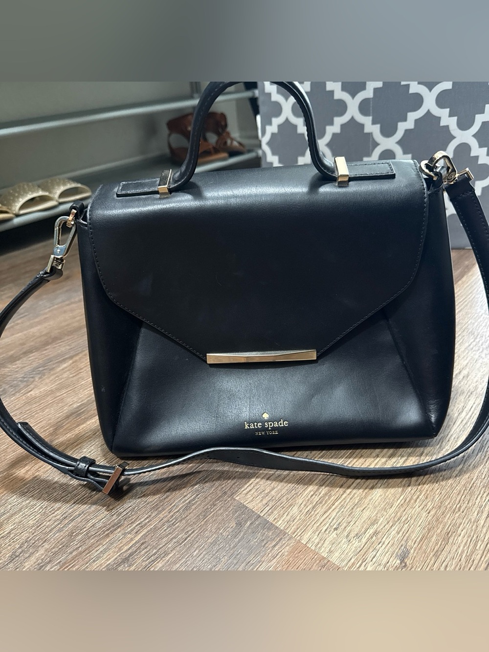 kate spade Black Leather Top-Handle Satchel with Gold Hardware